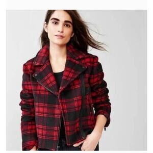 Gap Red Buffalo Plaid Women's Moto Jacket Size: M NEW